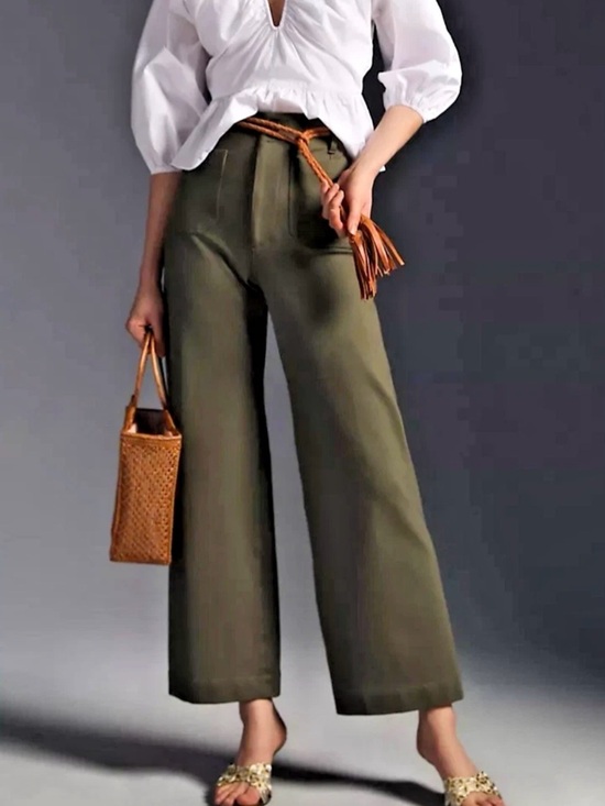 Maeve Pants - MAEVE Anthropologie Size 26 Colette Crop Wide-Leg Pants Linen Blend Olive Green